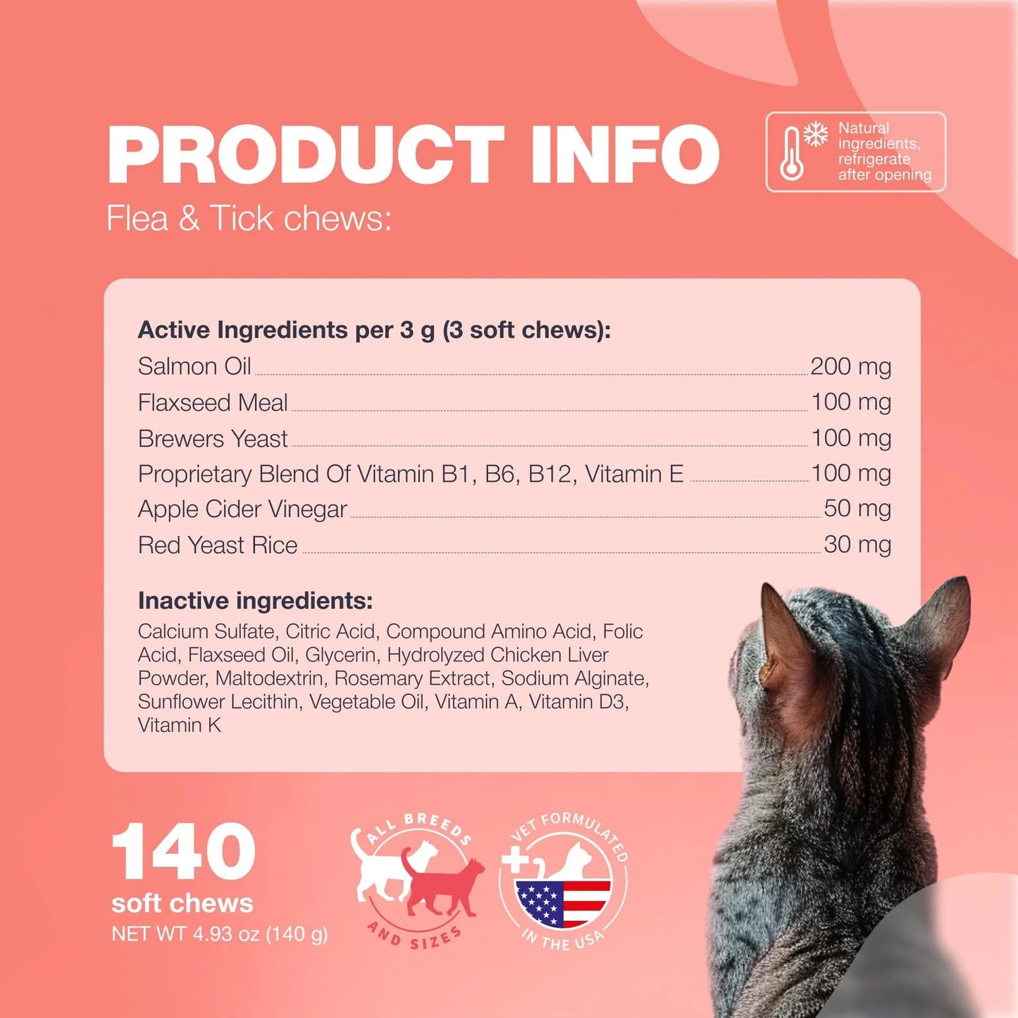 Flea Treatment For Cats Daily Oral Cat Flea And Tick Treatment Chews Chewable Kitten Flea Treatment Soft Treats For All Breeds & Ages Natural Chicken Flavor Flea And Tick Supplement For Cats
