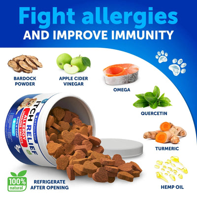 Dog Allergy Relief Chews Itching Skin Relief For Dogs Fish Oil 3 Seasonal Allergies Pills Skin & Coat Anti ItchHot Spots Treatment Canine Immune Health Supplement 120 Soft Treats