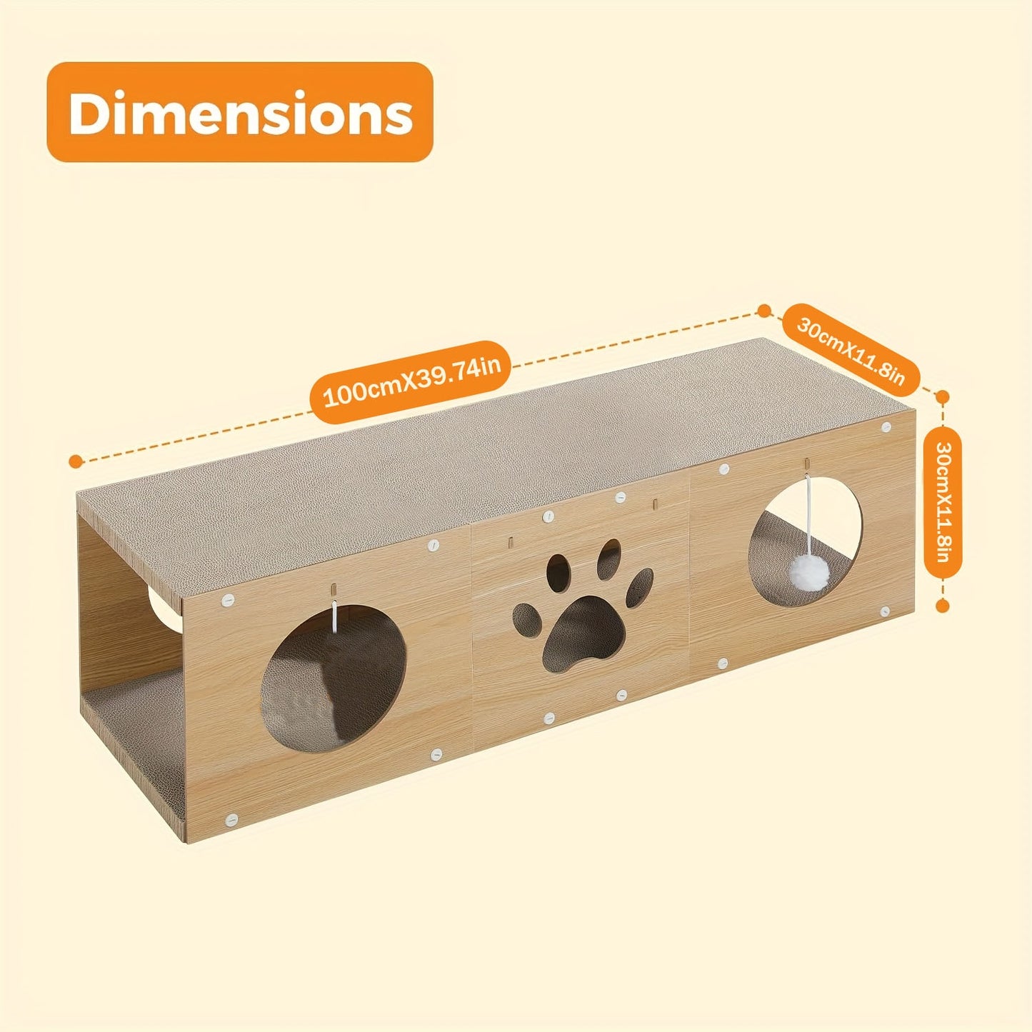 MUlti-Hole Fun Cat Tunnel With Scratching Board And Game Pom Pom Cat Tunnel House, Interactive Cat Scratching House, Self-improvement Drilling Hole Teaser, Must-have For Multi-Cat Families