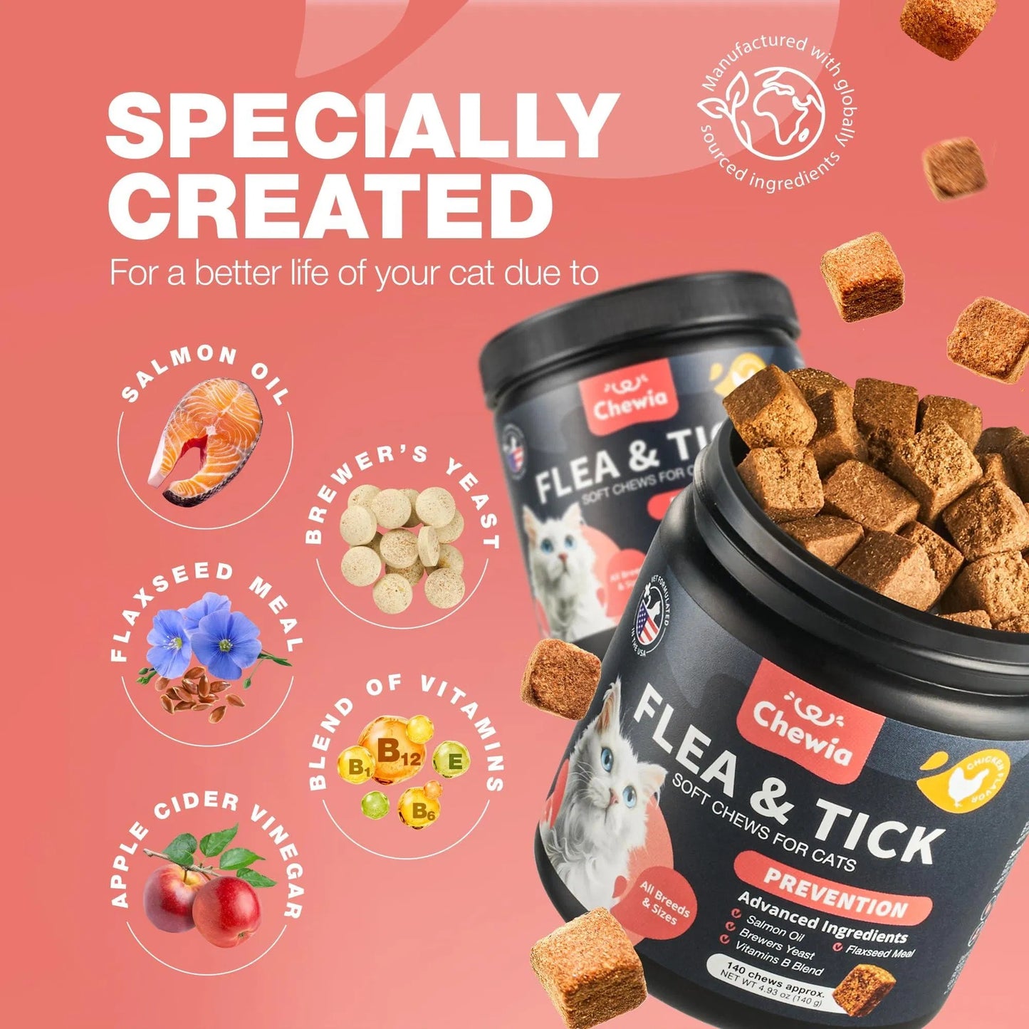 Flea Treatment For Cats Daily Oral Cat Flea And Tick Treatment Chews Chewable Kitten Flea Treatment Soft Treats For All Breeds & Ages Natural Chicken Flavor Flea And Tick Supplement For Cats